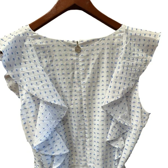 Tommy Hilfiger White and Blue Ruffled Sleeveless Dress - Picture 11 of 16